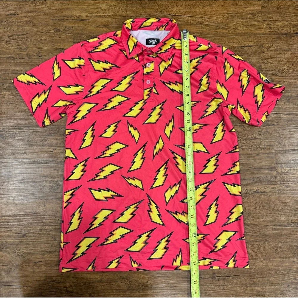 Waggle Red Thunder Lightning Bolts Stretch Performance Golf Polo Shirt Men's M - Picture 5 of 6